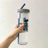 elvesmall  -  Creativity Fruits Filter Water Bottle With Straw Plastic Outdoor Water Cup School Water Bottle Travel Sport Drinkware Juice Cup
