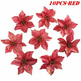 elvesmall 10Pcs Large Sequins Christmas Flower Glitter Poinsettia 5.5inch Artificial Flowers Christmas Tree Ornaments Home Decorations