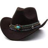 elvesmall Wool Women's Men's Western Cowboy Hat For Gentleman Lady Jazz Cowgirl With Leather Cloche Church Sombrero Caps