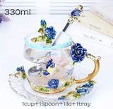 elvesmall  -  Red Rose Enamel Coffee cup Mug Crystal Glass Cups and mugs High-grade Tea Cup Drinkware Gift Couple Mug For Lover Tea Set