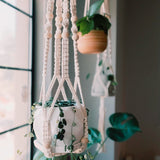 elvesmall Valentine's Day Handmade Flower Hanging Pot Rope Net Macrame Plant Hanger Flower Pot for Home Wall Decoration Courtyard Garden Planter Basket