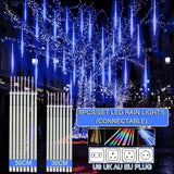 elvesmall  30cm /50cm Waterproof Meteor Shower Rain 8 Tube LED String Lights For Outdoor Holiday Christmas Decoration Tree EU/US/AU/UK Plug