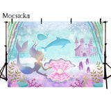 elvesmall Mermaid Birthday Backdrop Glitter Mermaid Scales Backdrops Kids Cake Smash Girls Princess Newborn Baby Photo Background Studio