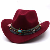 elvesmall Wool Women's Men's Western Cowboy Hat For Gentleman Lady Jazz Cowgirl With Leather Cloche Church Sombrero Caps