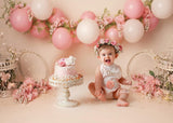 elvesmall Newborn kids Portrait cake smash Photography Backdrop 1st Birthday spring floral pink balloons birdcage photo background studio