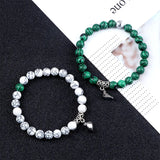 elvesmall Valentines Day Gift 2Pcs/Set Beads Bracelet For Lovers Natural Stone Distance Heart Magnet Couple Bracelets Friendship Fashion Jewelry Gift