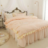 elvesmall Butterfly Embroidery Bedding Set Luxury Lace Ruffle Princess Duvet Cover Bedspread Bed Skirt Pillowcases Cotton Home Textile
