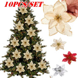 elvesmall 10Pcs Large Sequins Christmas Flower Glitter Poinsettia 5.5inch Artificial Flowers Christmas Tree Ornaments Home Decorations
