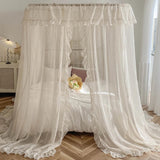 elvesmall Luxury Retro Nostalgia Linen Bed Valance U Shape Rail Mosquito Net Suitable For 1.5M 1.8M 2M Double Bed Bedroom Decoration