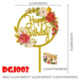 elvesmall Cake Card Insertion Spanish Flower Color Printing Golden Acrylic Birthday Party Cake Decoration