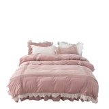 elvesmall Beige Crystal Velvet Bedding Set Winter Warm Bedspread Solid Color Thick Duvet Cover Bed Skirts Pillowcase Home Textile
