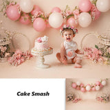 elvesmall Newborn kids Portrait cake smash Photography Backdrop 1st Birthday spring floral pink balloons birdcage photo background studio