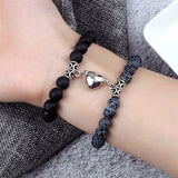 elvesmall Valentines Day Gift 2Pcs/Set Beads Bracelet For Lovers Natural Stone Distance Heart Magnet Couple Bracelets Friendship Fashion Jewelry Gift