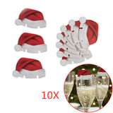 elvesmall 10PCS New Christmas Decorations Wine Glass Hats Card Champagne Red Wine Christmas Hat  Card Decoration Party Holiday Decorations