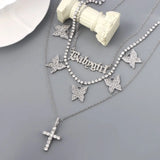 elvesmall  Trendy Butterfly Crystal Chain Necklace Choker for Women Multilayer Babygirl Letter Cross Pendant Necklaces Jewelry