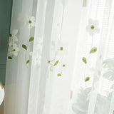 elvesmall Green Leaves Voile Curtains Floral Embroidered Sheer Tulle Curtains For Kids Bedroom Living Room Window Fabric Drapes Cortinas