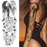 3D Large Flower Rose Temporary Tattoo For Women Men Black Fake Compass Warrior Tattoos Sticker Triangle Full Arm Sleeve Tatoos