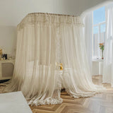elvesmall Luxury Retro Nostalgia Linen Bed Valance U Shape Rail Mosquito Net Suitable For 1.5M 1.8M 2M Double Bed Bedroom Decoration