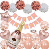 elvesmall Rose Gold Birthday Decoration Foil Heart Balloons Big Champagne Goblet Balloon Paper Pompoms Birthday Party Decor Kids