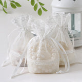 elvesmall 20pcs Baby Shower Packaging Petal Lace Jewelry Gift Bag Candy Dragee Drawstring Bag Wedding Gifts Bonbonniere Cookie Container