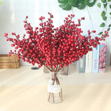 elvesmall 5 Fork Single Red Berry DIY Christmas Decorations For Home Wedding Party Decoration Artificial Flower Berry Fake Flower Branch