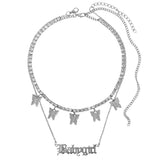 elvesmall  Trendy Butterfly Crystal Chain Necklace Choker for Women Multilayer Babygirl Letter Cross Pendant Necklaces Jewelry