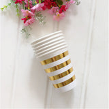 elvesmall 8pcs Golden Cup Party Paper Disposable Tableware Birthday Party Dinner Plate Polka Dot Striped Cup