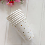 elvesmall 8pcs Golden Cup Party Paper Disposable Tableware Birthday Party Dinner Plate Polka Dot Striped Cup