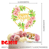 elvesmall Cake Card Insertion Spanish Flower Color Printing Golden Acrylic Birthday Party Cake Decoration