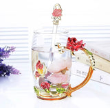 elvesmall  -  Red Rose Enamel Coffee cup Mug Crystal Glass Cups and mugs High-grade Tea Cup Drinkware Gift Couple Mug For Lover Tea Set