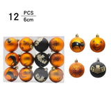 elvesmall 12PCS/SET 6CM Halloween Plastic Balls Painted Matte Bat Black Cat Pumpkin Ball For Party Decorations Pendants Home Supplies