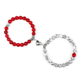 elvesmall Valentines Day Gift 2Pcs/Set Beads Bracelet For Lovers Natural Stone Distance Heart Magnet Couple Bracelets Friendship Fashion Jewelry Gift