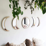 elvesmall 5 PCS Wooden Acrylic Moon Wall Decorative Mirror Moon Cycle Variation Decorative Wall Mirror Creative Bohemian Mirror