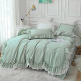 elvesmall  Bedding Set Luxury Ruffle Lace Duvet Cover Bed Skirt Pillowcase Green Egyptian Cotton Princess Bedspread Bed Set Queen King Size