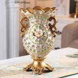 elvesmall Luxury European Resin Vase Stereoscopic Dried Fowers Arrangement Wobble Plate Living Room Entrance Ornaments Home Decorations