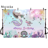 elvesmall Mermaid Birthday Backdrop Glitter Mermaid Scales Backdrops Kids Cake Smash Girls Princess Newborn Baby Photo Background Studio