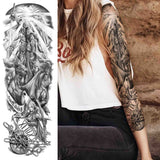 3D Large Flower Rose Temporary Tattoo For Women Men Black Fake Compass Warrior Tattoos Sticker Triangle Full Arm Sleeve Tatoos