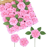 elvesmall 25pcs/box Artificial Flowers Blush Roses Realistic Fake Roses w/Stem for DIY Wedding Party Bouquets Baby Shower Home Decorations