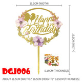 elvesmall Cake Card Insertion Spanish Flower Color Printing Golden Acrylic Birthday Party Cake Decoration