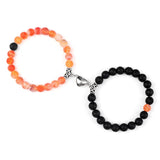 elvesmall Valentines Day Gift 2Pcs/Set Beads Bracelet For Lovers Natural Stone Distance Heart Magnet Couple Bracelets Friendship Fashion Jewelry Gift