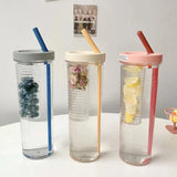 elvesmall  -  Creativity Fruits Filter Water Bottle With Straw Plastic Outdoor Water Cup School Water Bottle Travel Sport Drinkware Juice Cup