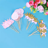 elvesmall 27 Pcs Pink Princess Cake Toppers Chic Cake Picks Cupcake Decoration Topper For Birthday Party Dessert Decoration Baby Shower