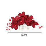 elvesmall 1Pcs Fashion Red Flower Hair Comb Bridesmaid Crystal Hair Clip Bridal Hairpin Wedding Hair Jewelry For Women Party Hairband Gift