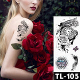 Water Transfer Dark Splash Ink Realistic Roses Temporary Tattoo Sticker Arm Leg Back Pattern Body Art Waterproof Fake Tattoo