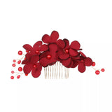 elvesmall 1Pcs Fashion Red Flower Hair Comb Bridesmaid Crystal Hair Clip Bridal Hairpin Wedding Hair Jewelry For Women Party Hairband Gift