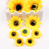 elvesmall 10Pcs Mini Silk Sunflower Artificial Daisy Flower Heads For Wedding Party Decoration DIY Gift Box Wreath Craft Fake Flowers