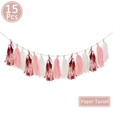 elvesmall 15pcs Rose Gold Paper Tassel Garland Kids Adult Happy Birthday Party Decoration First 1st Baby Boy Girl One Year Banner Supplies