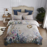 elvesmall 100% Egyptian Cotton US size Bedding Queen King size 4Pcs Birds and Flowers Leaf Gray Shabby Duvet Cover Bed sheet Pillow shams