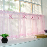 elvesmall Pink Short Sheer Tulle Curtain Semi-Blackout Kitchen Cabinet Coffee Rod Pocket Pleat Curtains Door Window Screens Voile Drapes