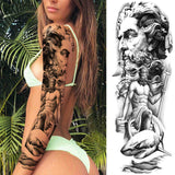 3D Large Flower Rose Temporary Tattoo For Women Men Black Fake Compass Warrior Tattoos Sticker Triangle Full Arm Sleeve Tatoos